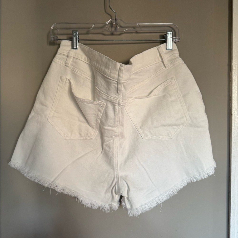 LOFT White High Waist Shorts with Distressed Hem - Picture 6 of 7